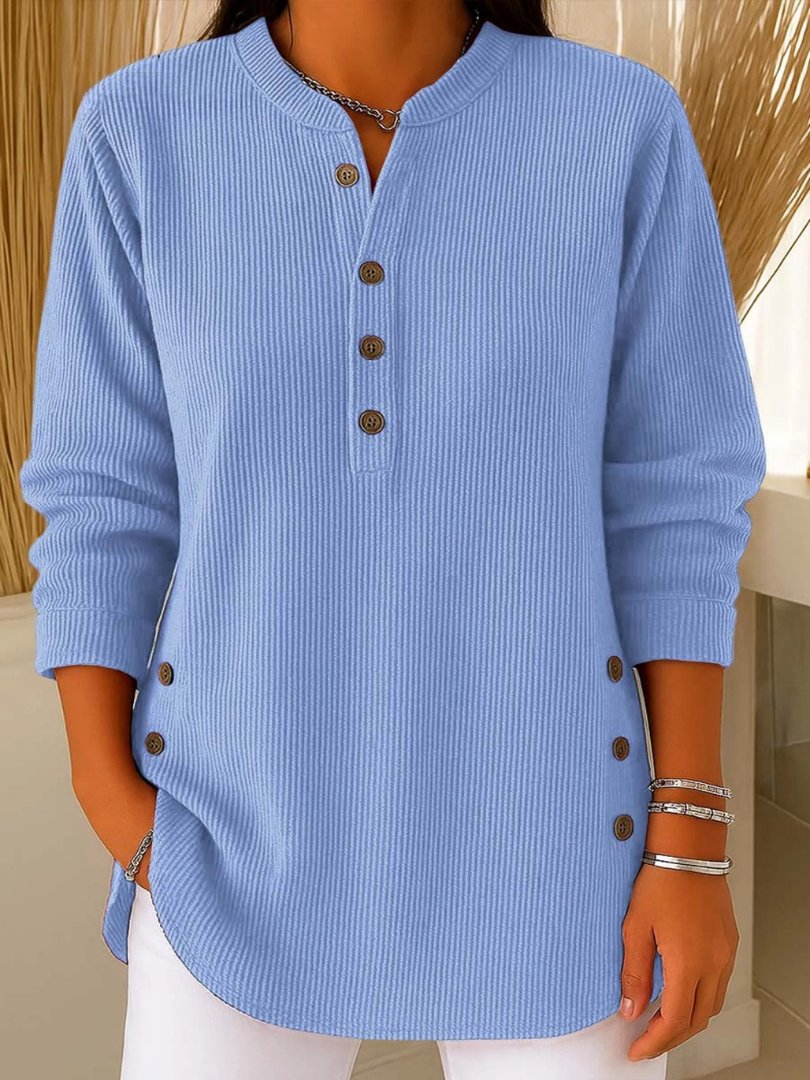 Women's Button Detail Sweater Ribbed Knit Long Sleeve - Blue