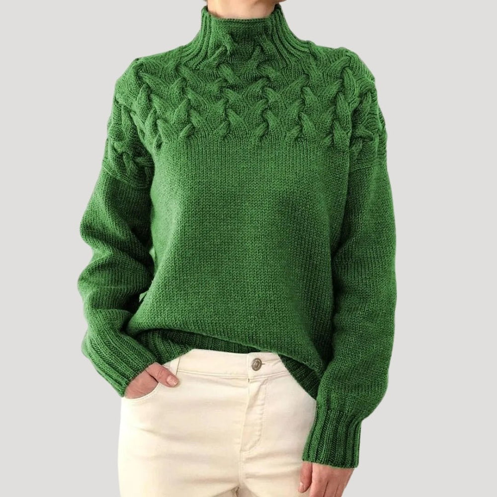 Women's Cable Knit Turtleneck Pullover Sweater - Green