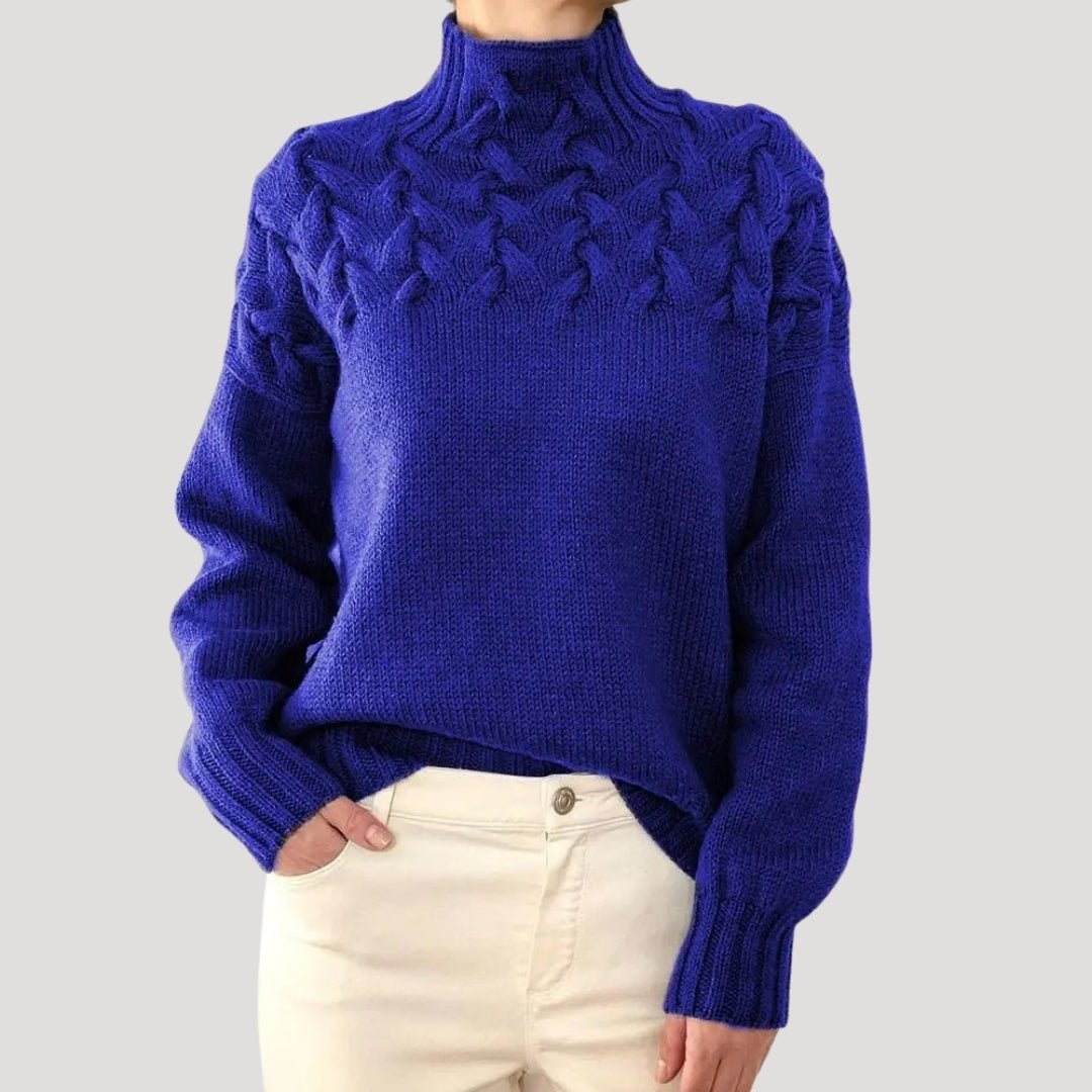 Women's Cable Knit Turtleneck Pullover Sweater - Blue