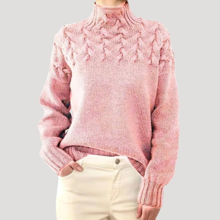 Women's Cable Knit Turtleneck Pullover Sweater - Light Pink