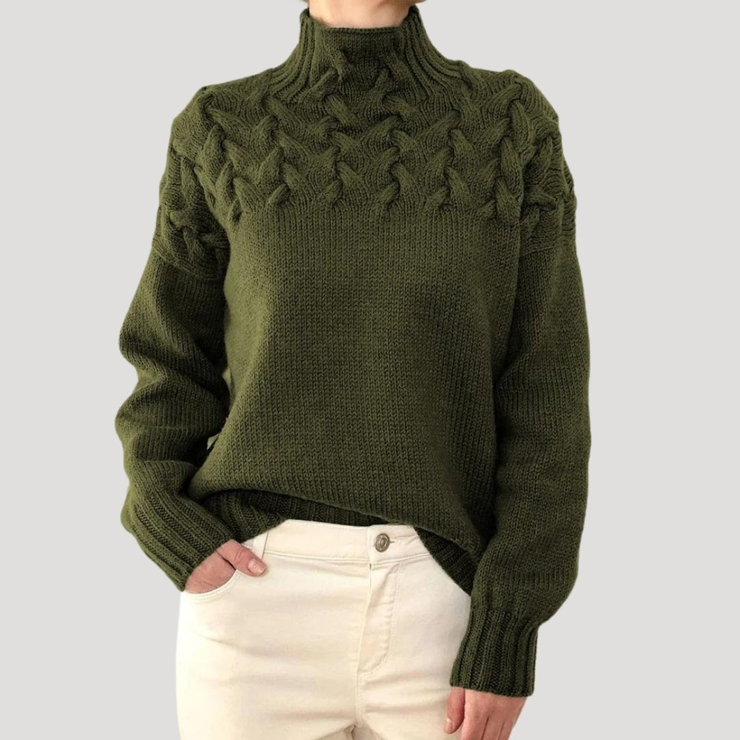 Women's Cable Knit Turtleneck Pullover Sweater - Dark Green