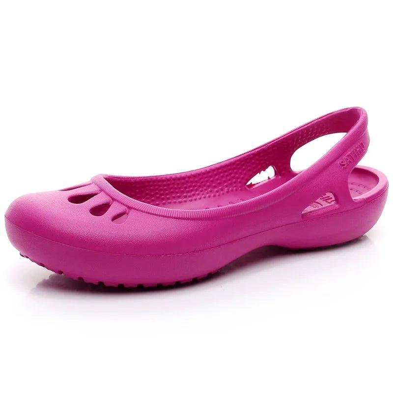 Women's Comfortable Sandals Lightweight Waterproof Jelly Flat Cut-Out Slides - Rose Red