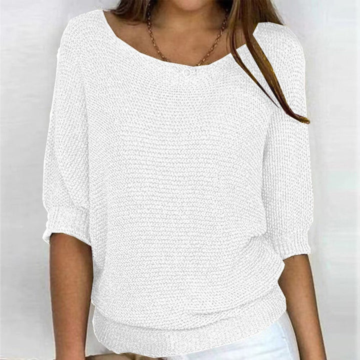 Women's Cotton Blend 3/4 Sleeve Sweater Oversized Knit - White