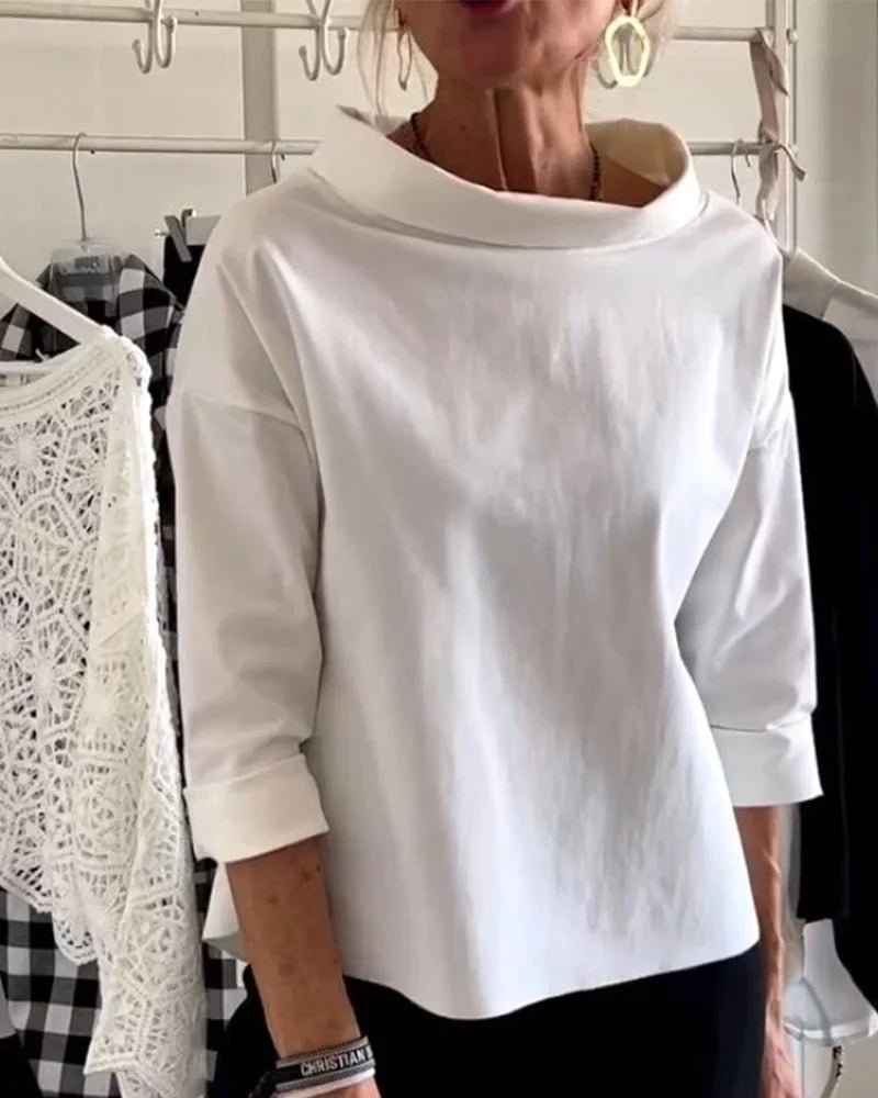Women's Cowl Neck Top 3/4 Sleeve Relaxed Fit - White