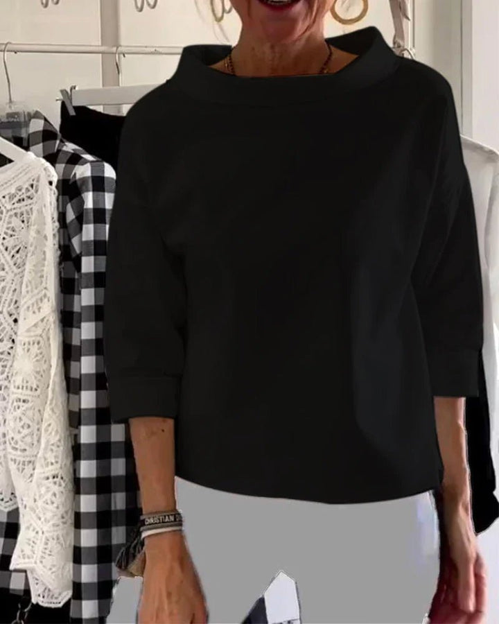 Women's Cowl Neck Top 3/4 Sleeve Relaxed Fit - Black
