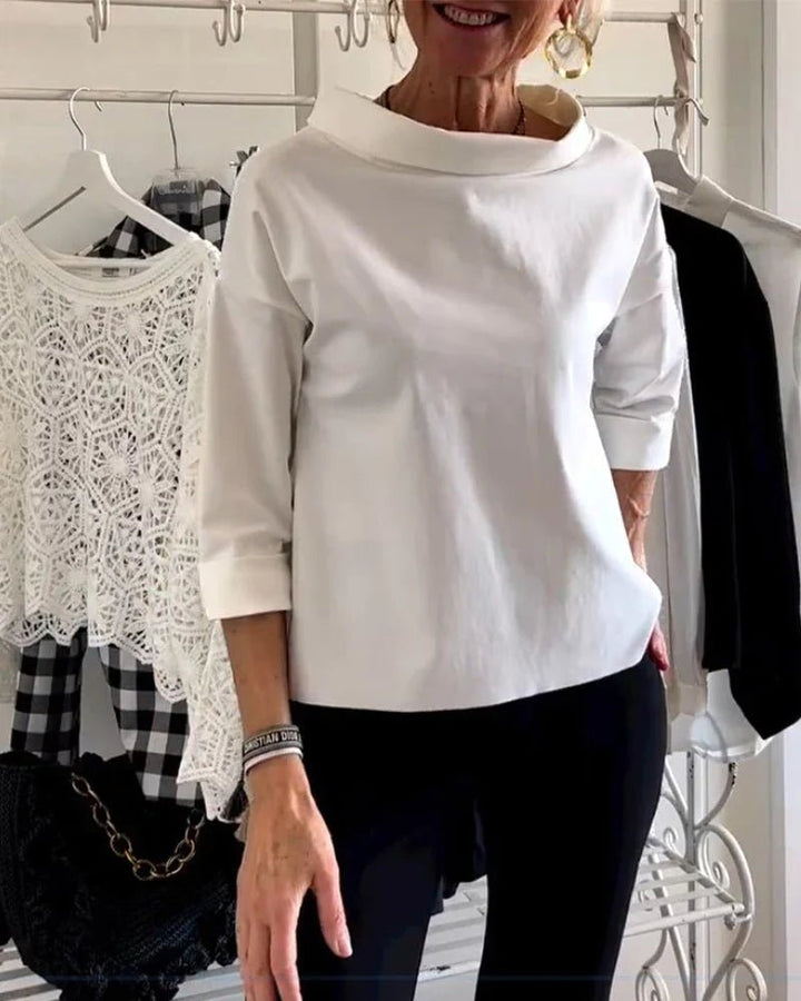 Women's Cowl Neck Top 3/4 Sleeve Relaxed Fit