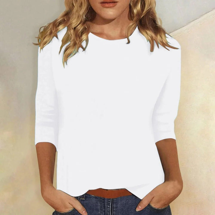 Women's Crew Neck 3/4 Sleeve Top Regular Fit - White