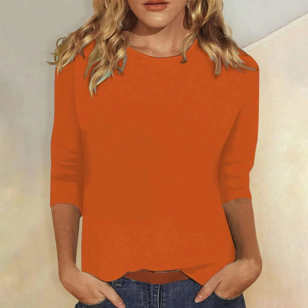 Women's Crew Neck 3/4 Sleeve Top Regular Fit - Orange
