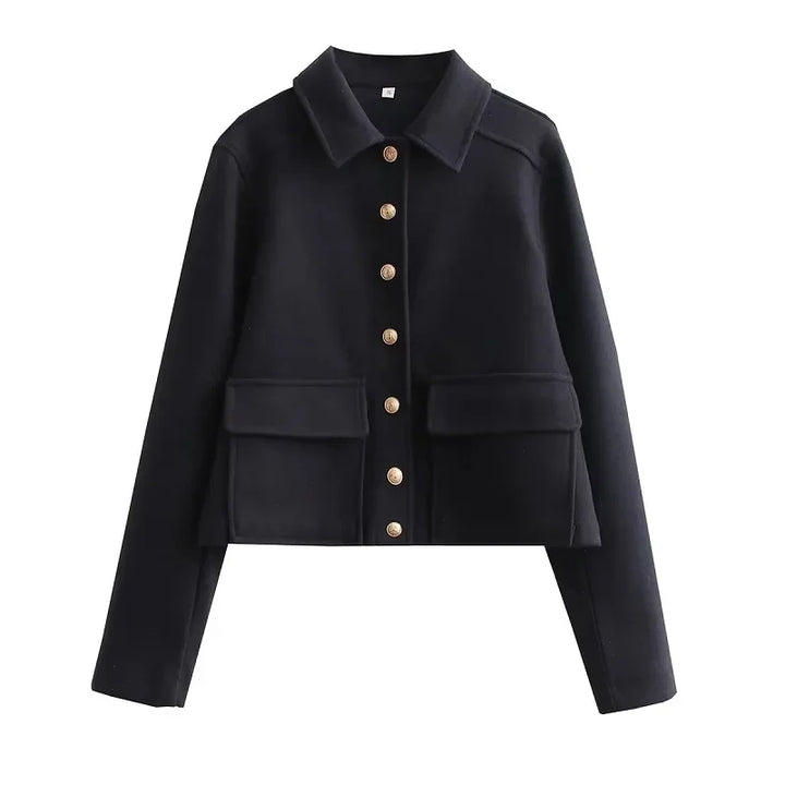Claire | Women's Cropped Button Front Bomber Jacket