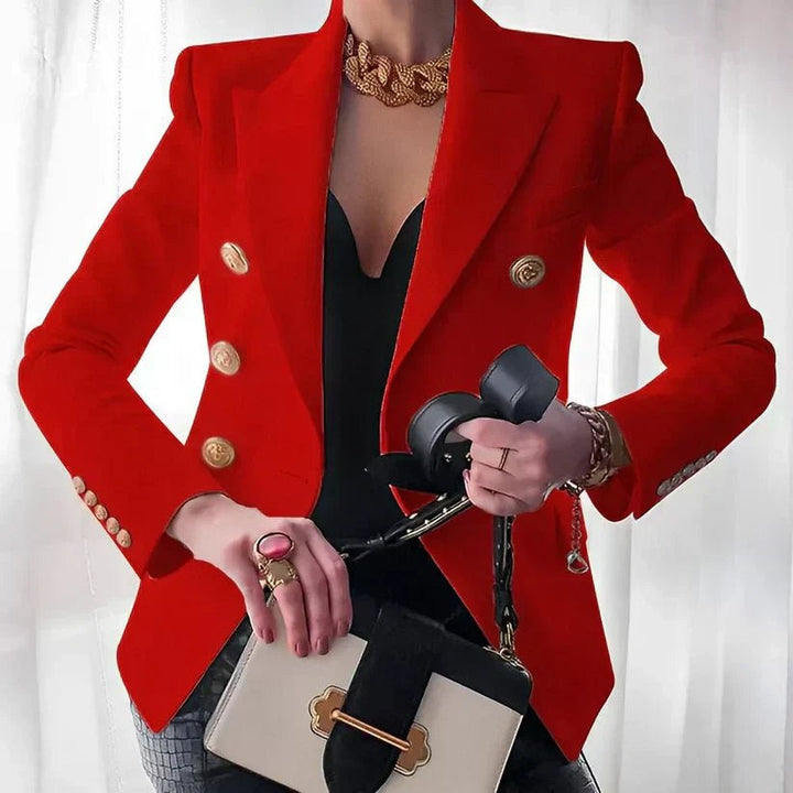 Women's Double-Breasted Blazer with Gold Buttons - Red