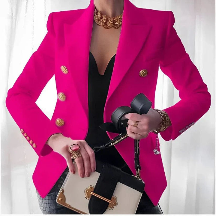 Women's Double-Breasted Blazer with Gold Buttons - Pink
