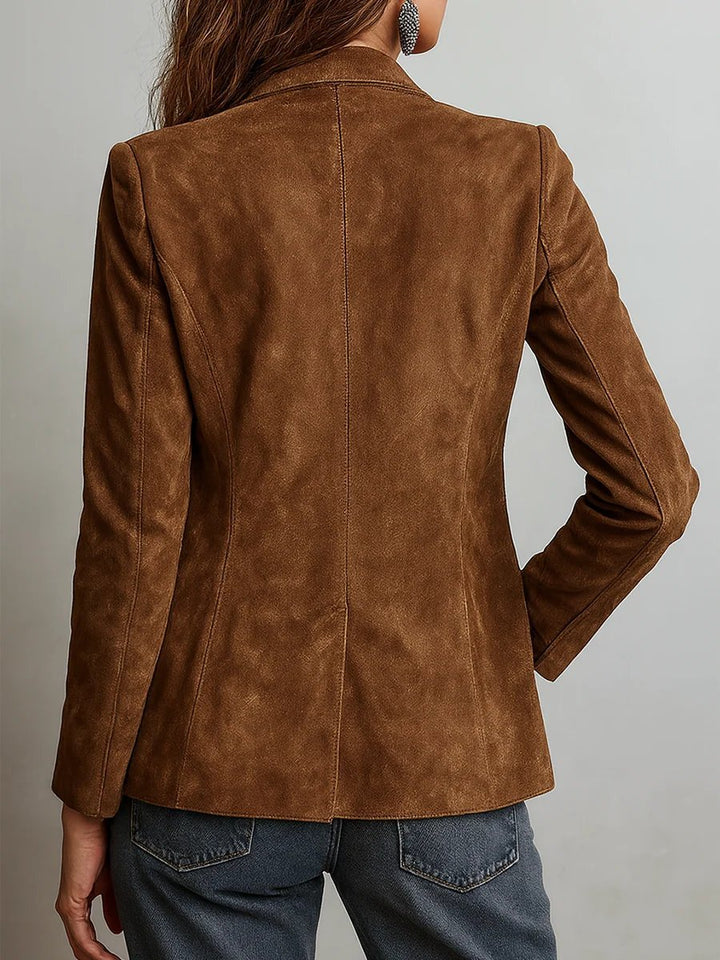 Women's Faux Suede Tailored Single-Breasted Cardigan Blazer