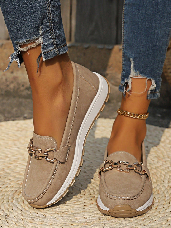 Women's Flat Loafers Slip-On Buckle Comfort Walking Shoes - Khaki