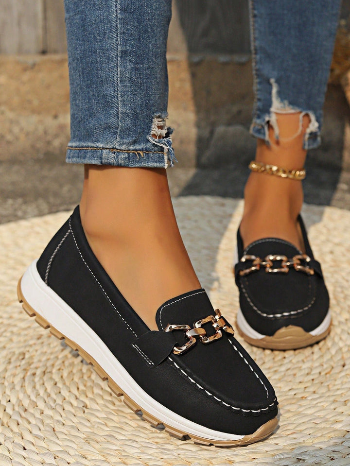 Women's Flat Loafers Slip-On Buckle Comfort Walking Shoes