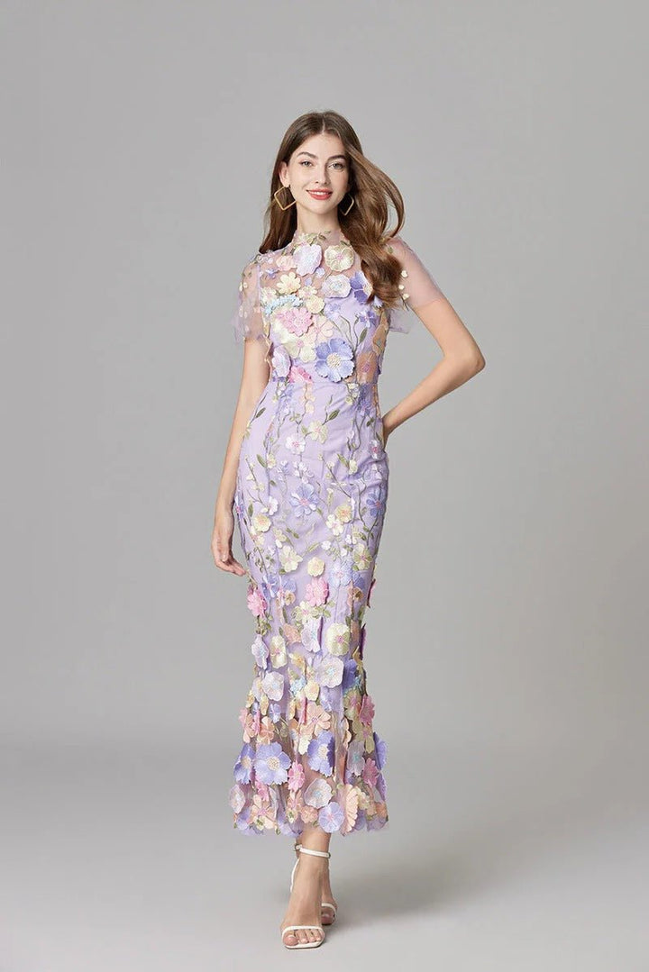 Women's Floral Applique Sleeveless Maxi Dress