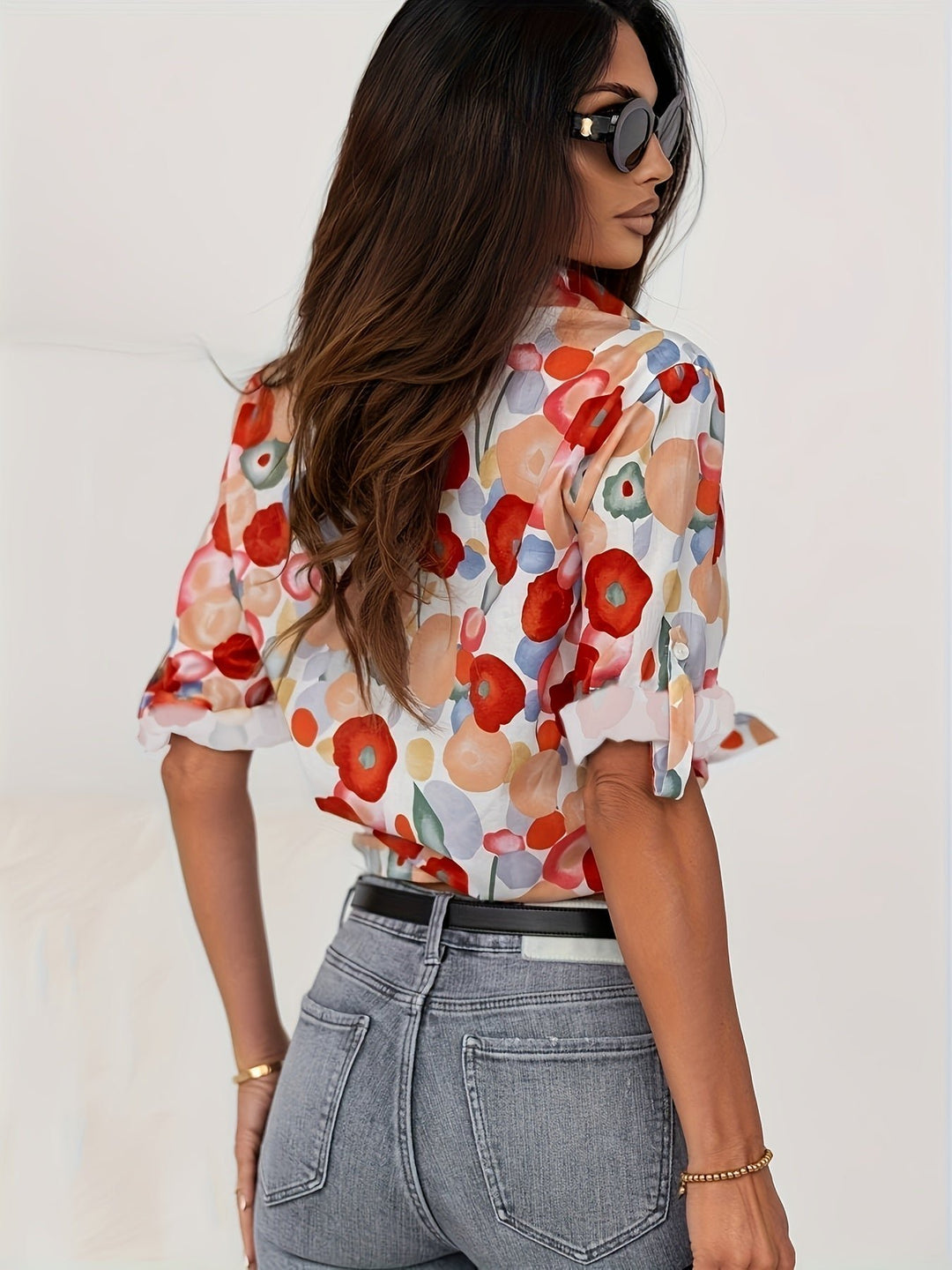 Women's Floral Button Down Blouse Long Sleeve Relaxed Fit