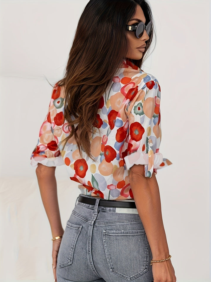 Women's Floral Button Down Blouse Long Sleeve Relaxed Fit