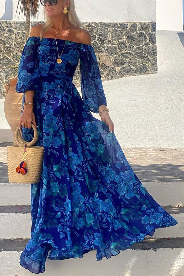 Women's Floral Off-Shoulder Mother of the Bride Dress Maxi - Blue