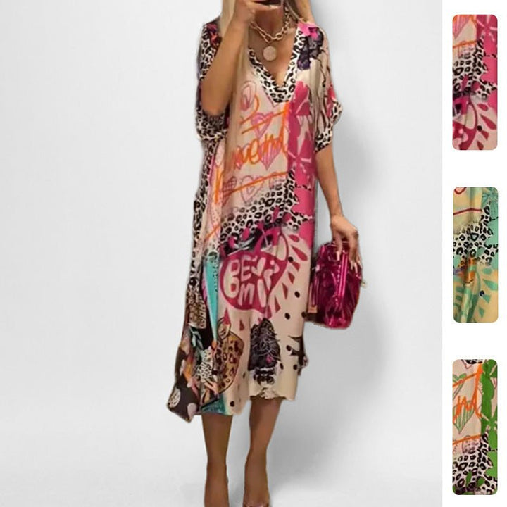 Women's Graphic Print V-Neck Swing Tunic Dress