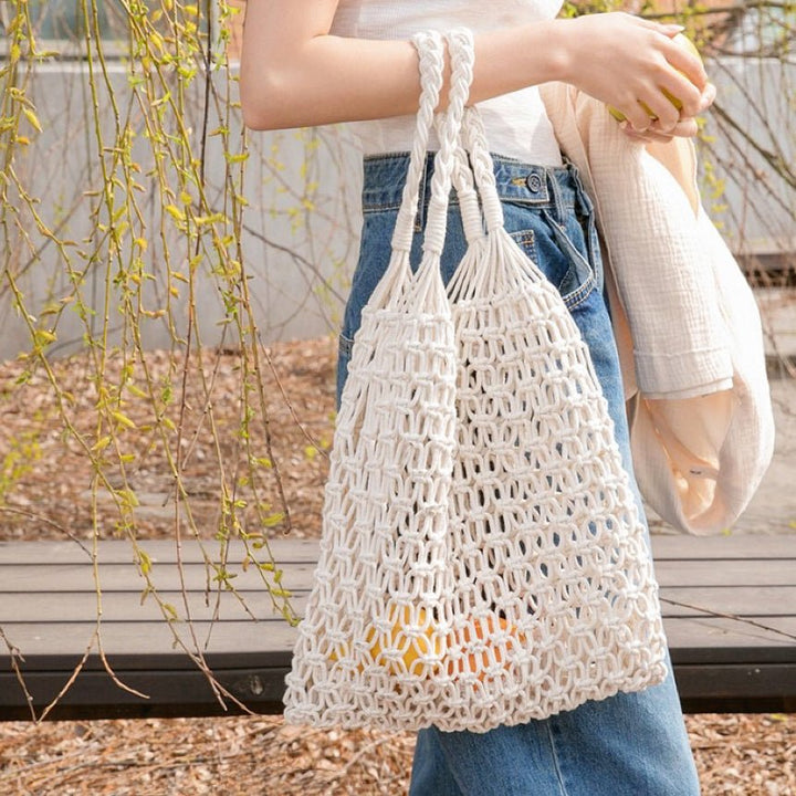 Women's Handmade Macrame Cotton Mesh Tote Bag