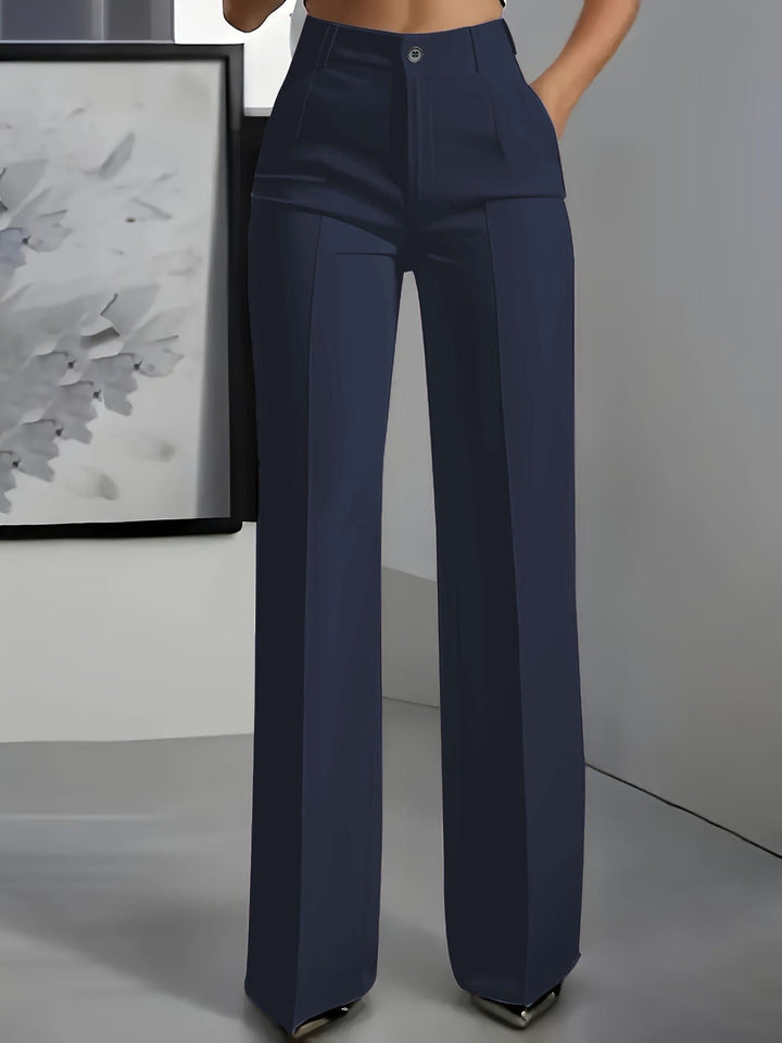 Women's High Waisted Wide Leg Pants Front Pleat Straight Fit - Dunkelblau