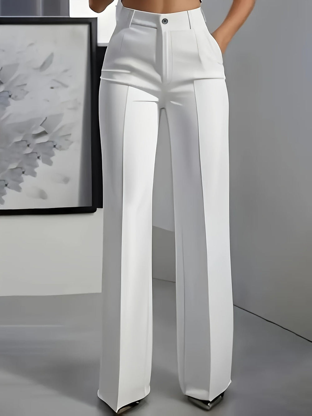 Women's High Waisted Wide Leg Pants Front Pleat Straight Fit - Weiß