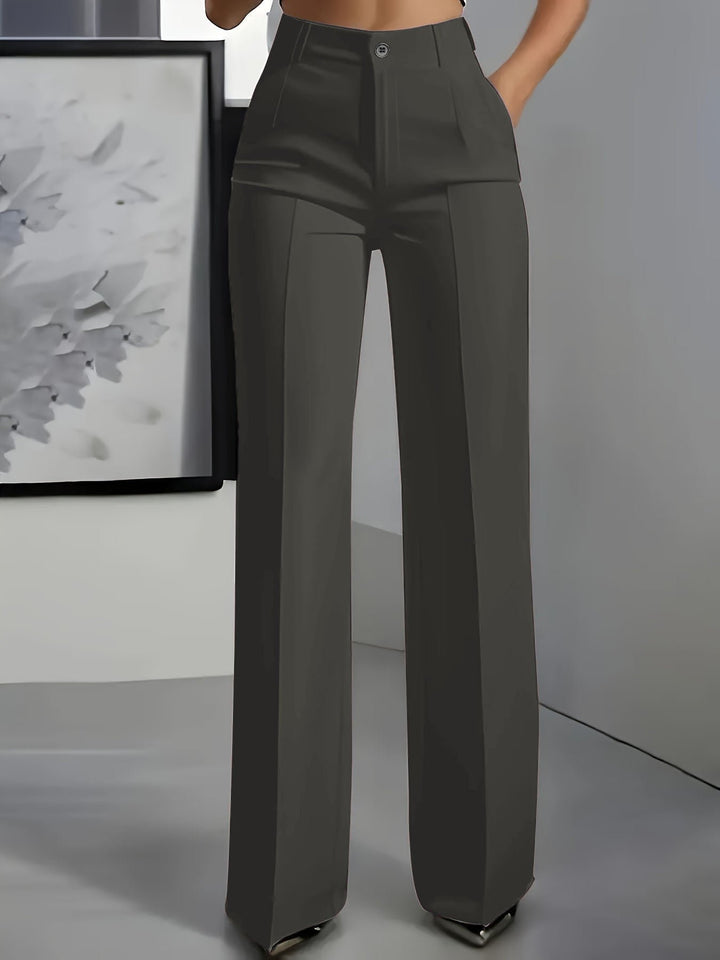 Women's High Waisted Wide Leg Pants Front Pleat Straight Fit - Dunkelgrau