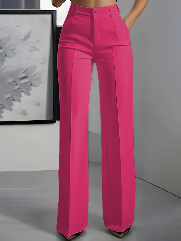 Women's High Waisted Wide Leg Pants Front Pleat Straight Fit - Rosa