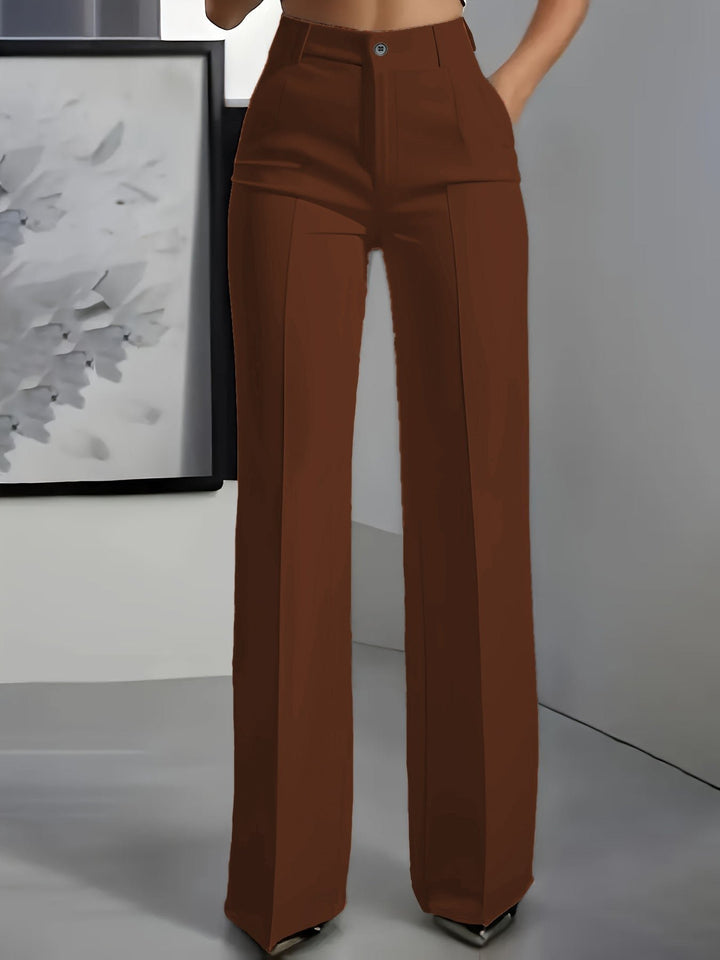 Women's High Waisted Wide Leg Pants Front Pleat Straight Fit - Braun