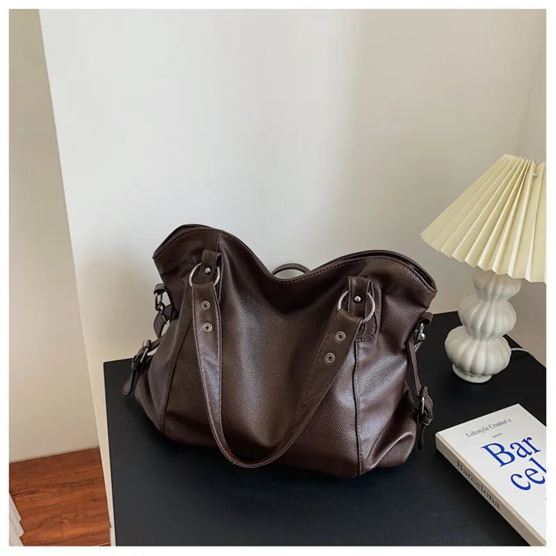 Women's Large Capacity Leather Shoulder Tote Bag Studded - Braun