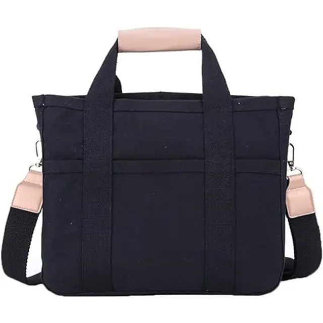 Women's Large-Capacity Multi-Pocket Canvas Tote Bag Crossbody - Schwarz
