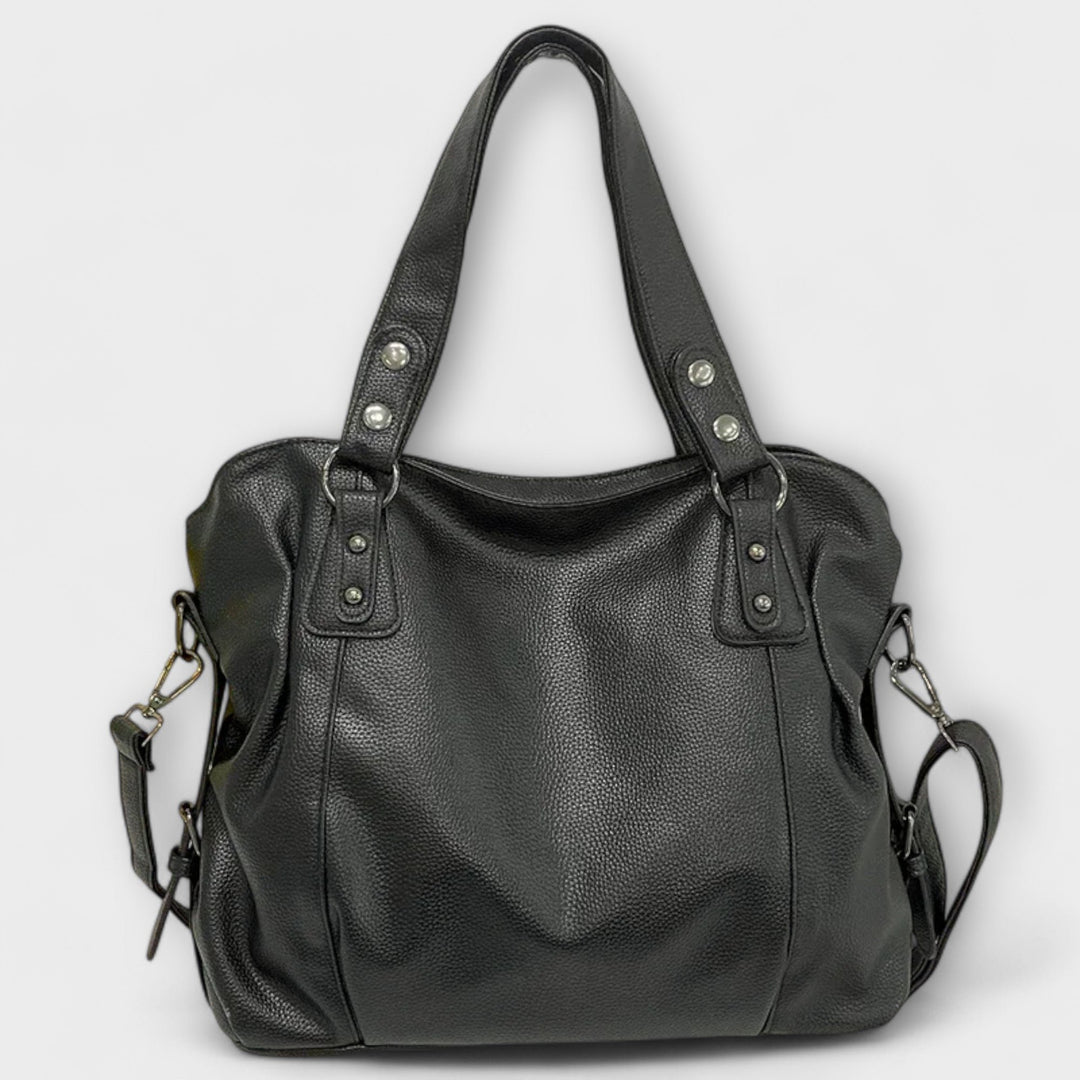 Women's Large Capacity Vegan Leather Shoulder Bag - Black