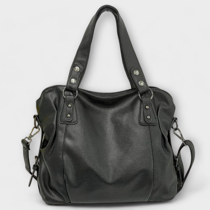 Women's Large Capacity Vegan Leather Shoulder Bag - Black