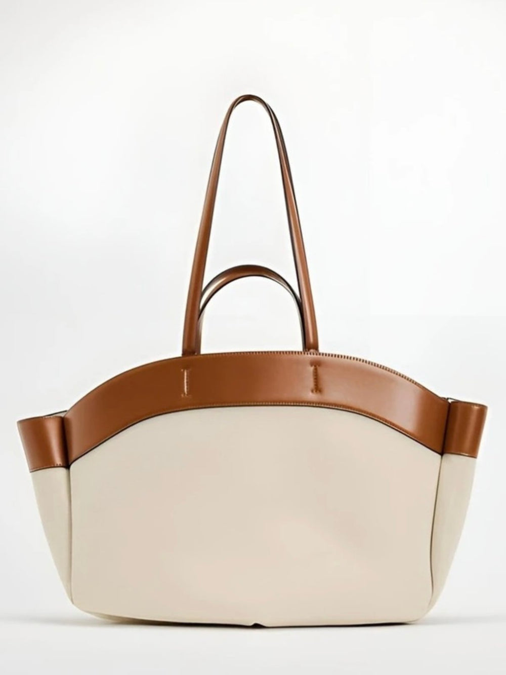 Women's Large Leather-Trim Open-Top Canvas Tote Bag