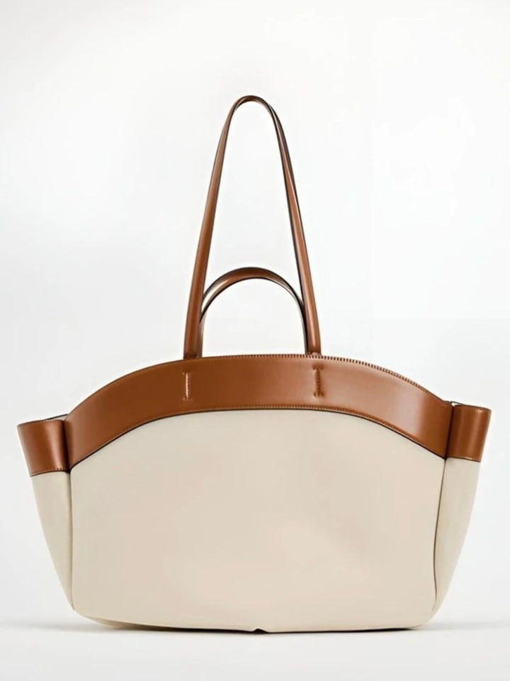 Women's Large Leather-Trim Open-Top Canvas Tote Bag
