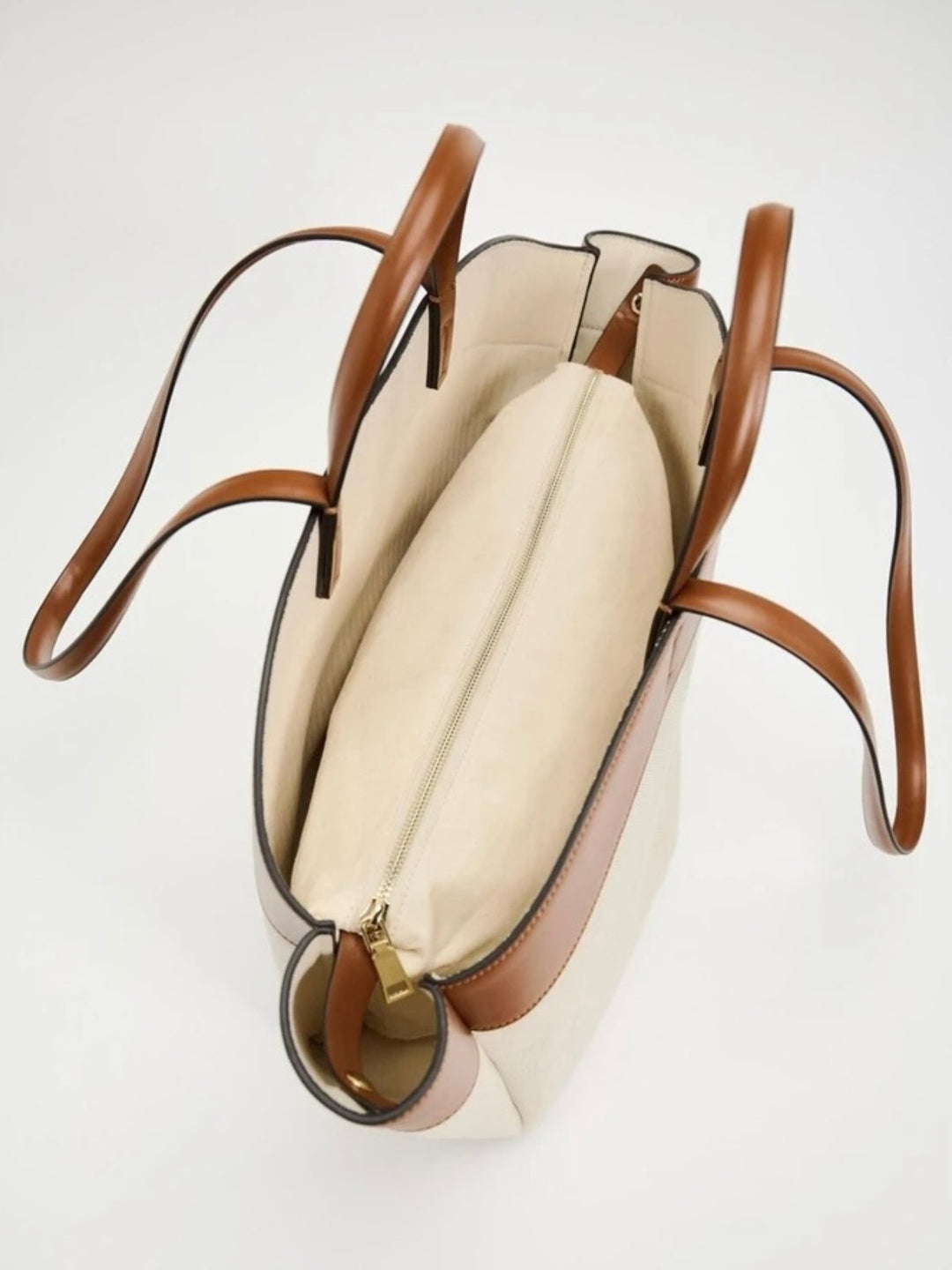 Women's Large Leather-Trim Open-Top Canvas Tote Bag