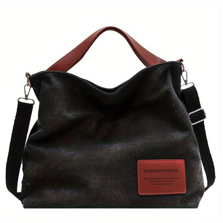 Women's Large Shoulder Canvas Tote Bag Adjustable Strap Hobo - Schwarz