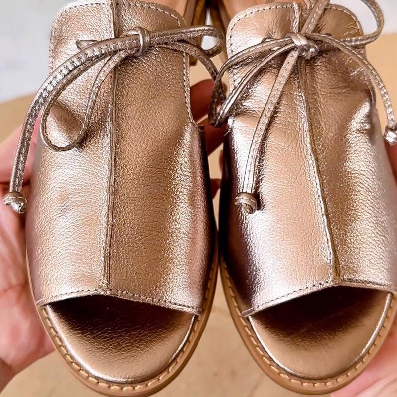 Women's Leather Strap Sandals Adjustable Bow Tie Open Toe