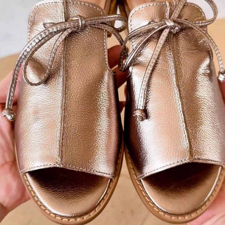 Women's Leather Strap Sandals Adjustable Bow Tie Open Toe