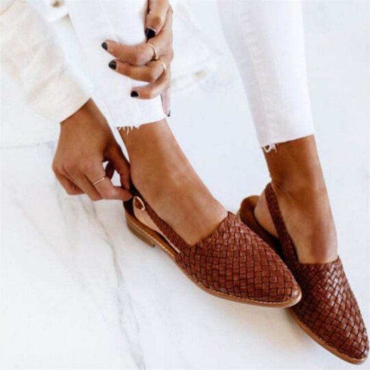 Women's Leather Woven Pointed-Toe Slingback Comfortable Sandals - Brown