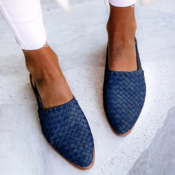 Women's Leather Woven Pointed-Toe Slingback Comfortable Sandals - Navy