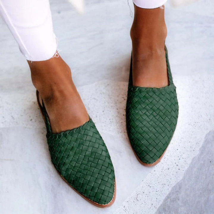 Women's Leather Woven Pointed-Toe Slingback Comfortable Sandals - Dark Green