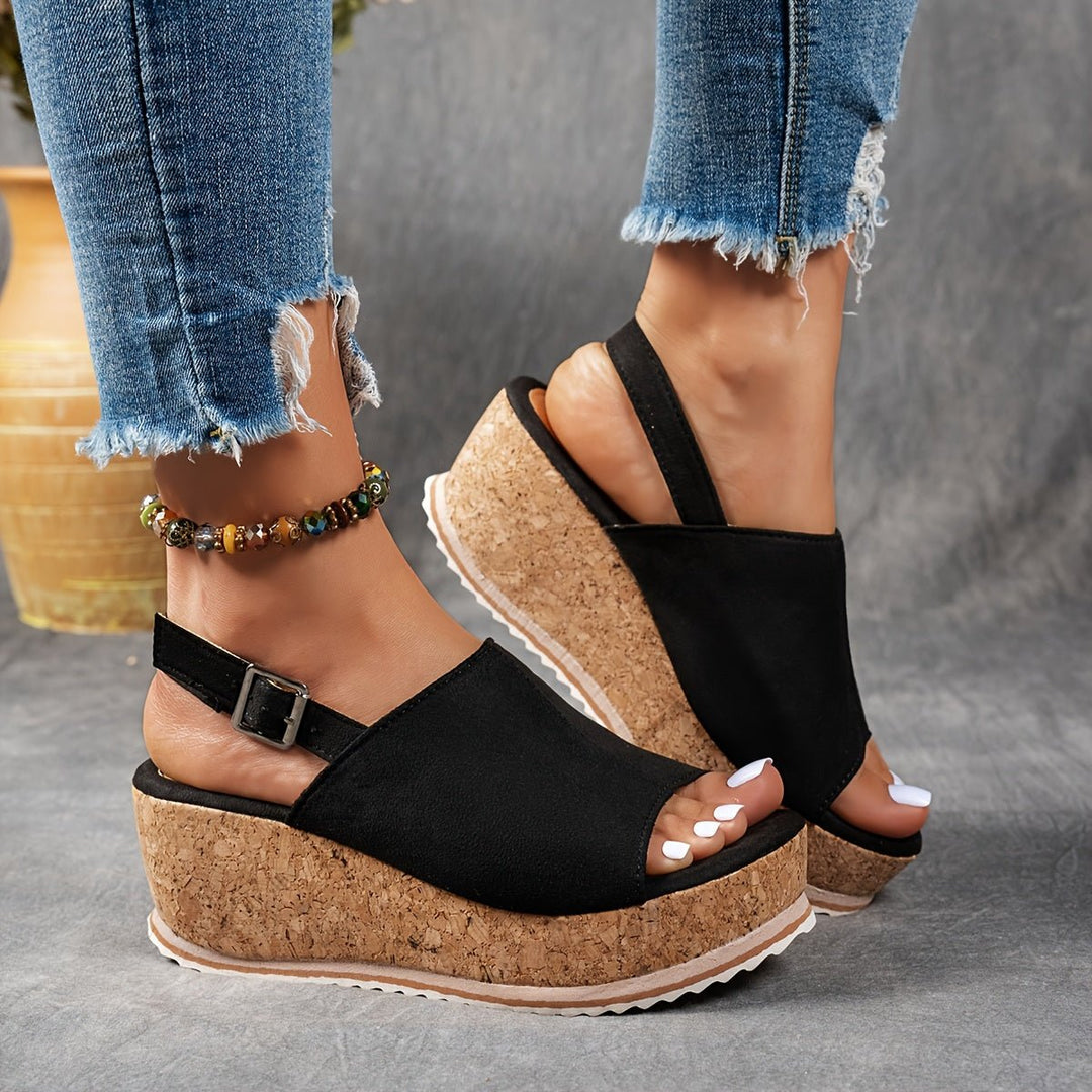 Women's Leopard Print Platform Wedge Comfortable Sandals Buckle Strap - Black