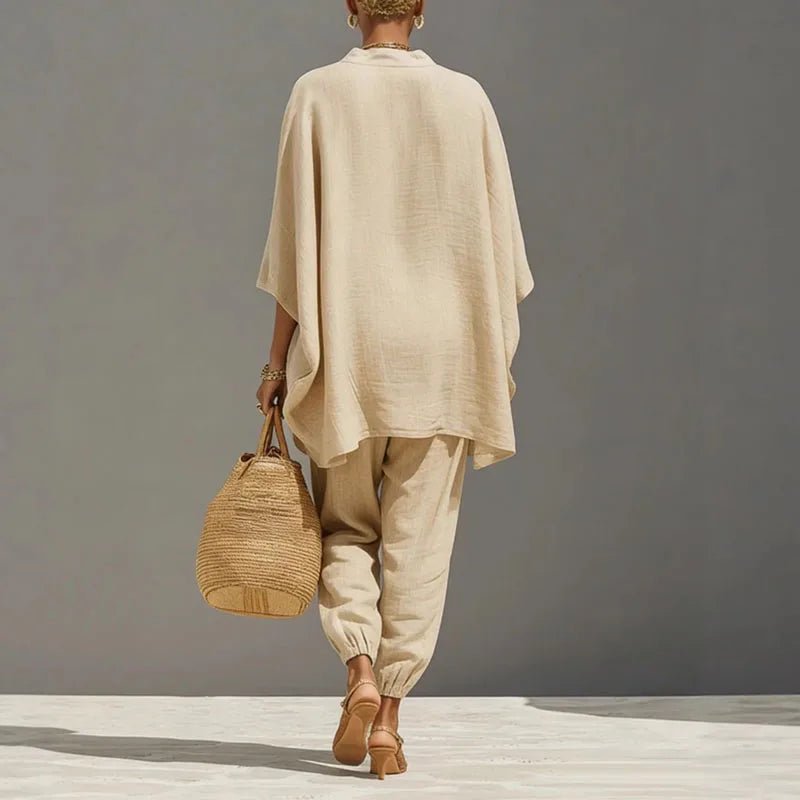 Women's Linen Matching Set Batwing Top Tapered Pants
