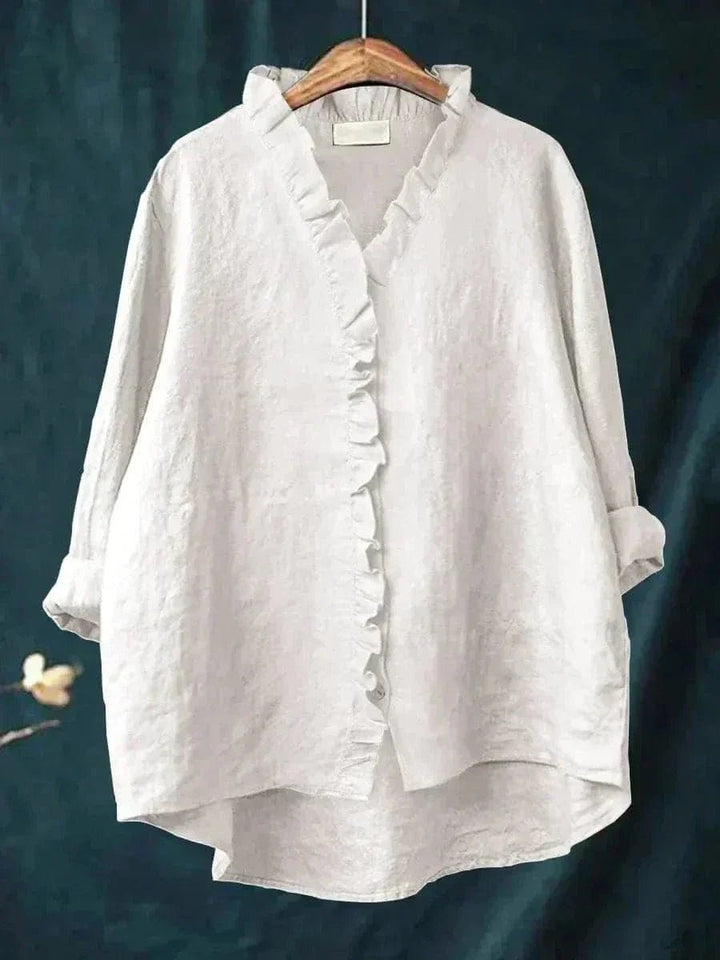 Women's Linen Ruffle Blouse Relaxed Fit Breathable Summer - White