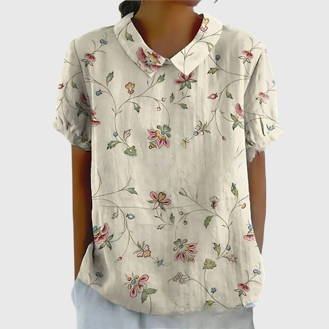 Women's Linen Short Sleeve Collared Blouse Relaxed Fit - White 4