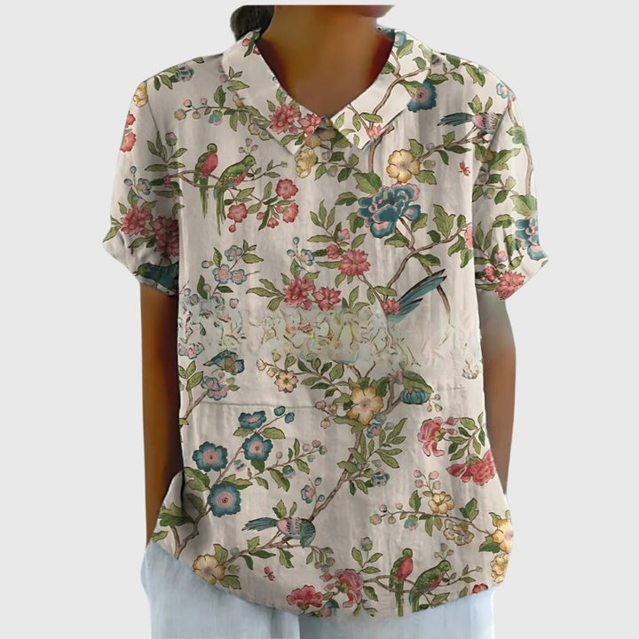 Women's Linen Short Sleeve Collared Blouse Relaxed Fit - White 5