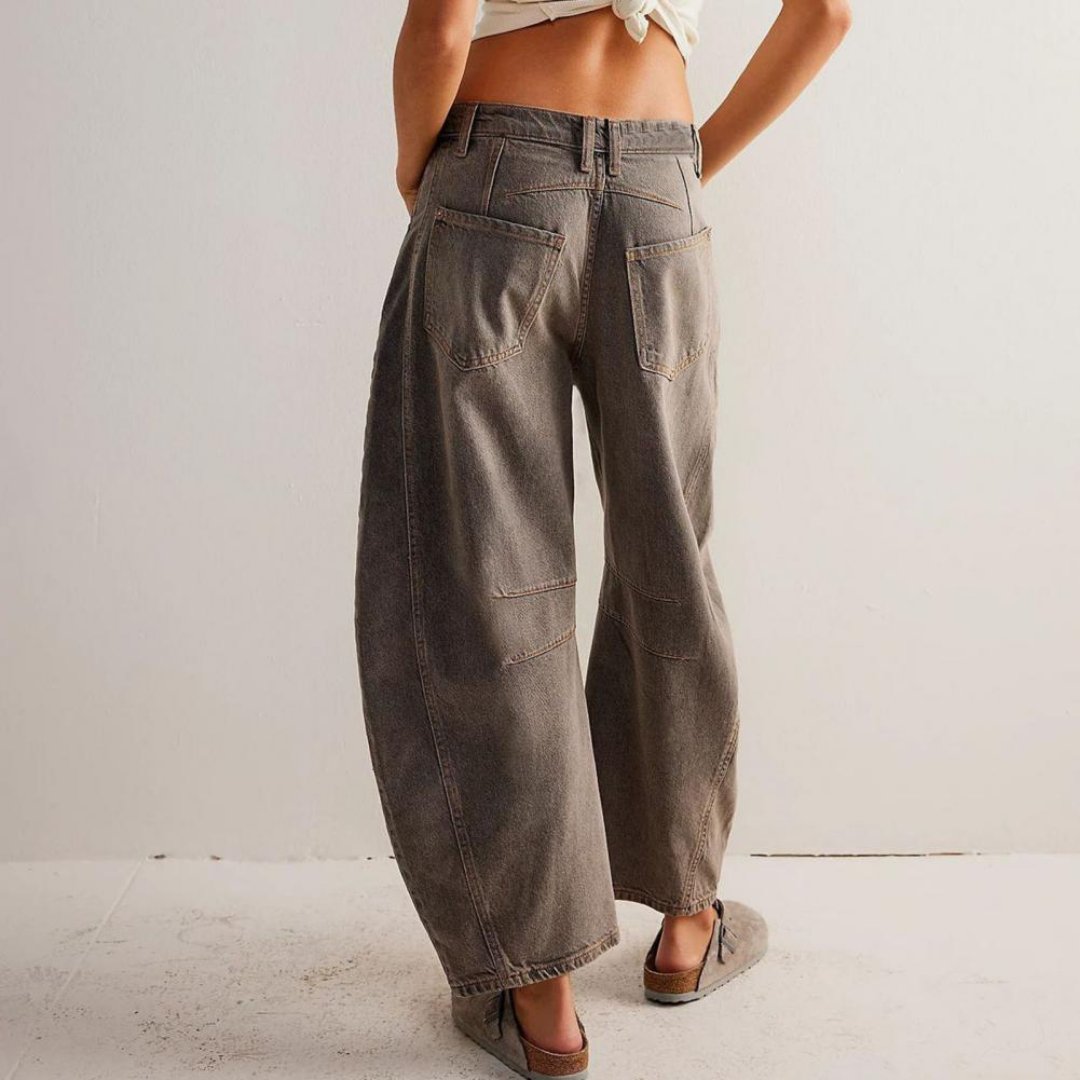 Women's Mid-Rise Heavyweight Denim Cropped Barrel Leg Jeans