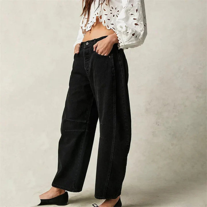 Women's Mid-Rise Heavyweight Denim Cropped Barrel Leg Jeans