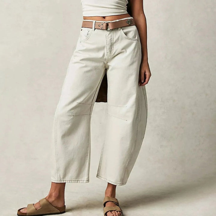 Women's Mid-Rise Heavyweight Denim Cropped Barrel Leg Jeans - White